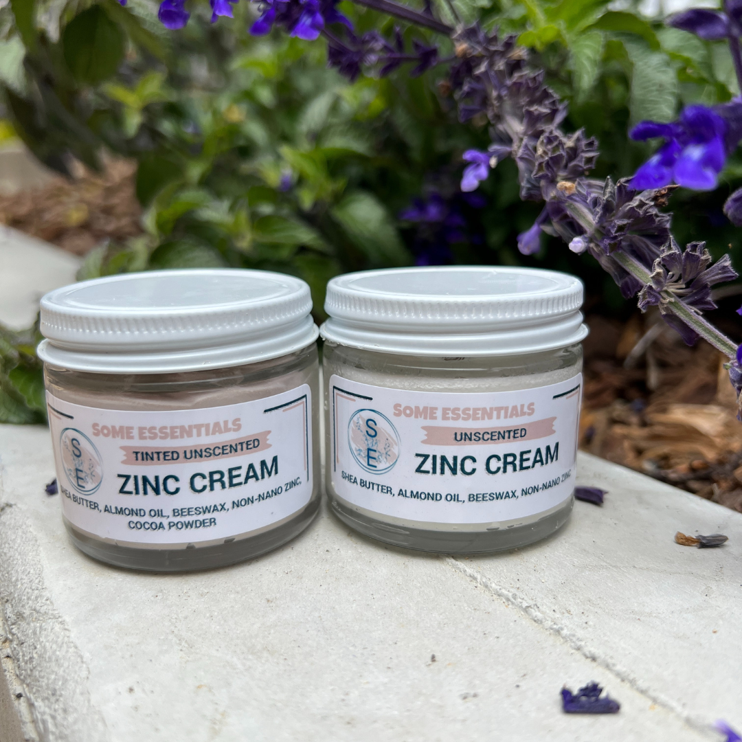 All natural sun protection with non-nano zinc, shea butter, almond oil and beeswax
